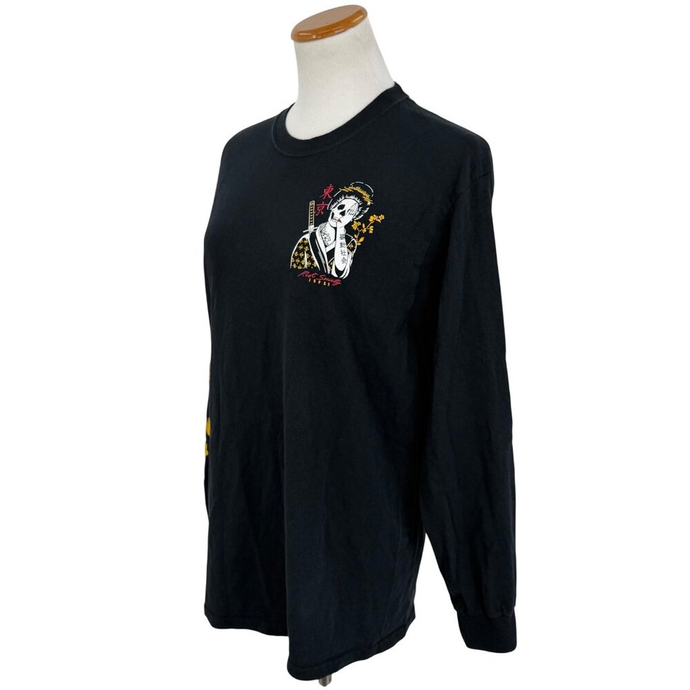 Riot Society Black L/S Skull & Floral Graphic Print Tee | Streetwear Grunge Moto - Picture 7 of 13